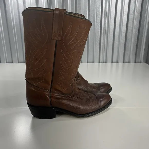 ACME Brown Leather Cowboy Boots-SZ 8D-Stitch Strap-Made in USA-Horse Retired