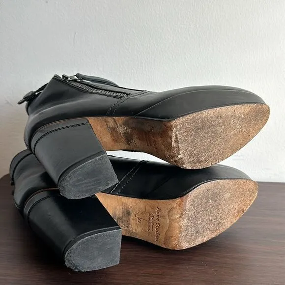 Acne Studios Black Leather Track Platform Boots Sz 37