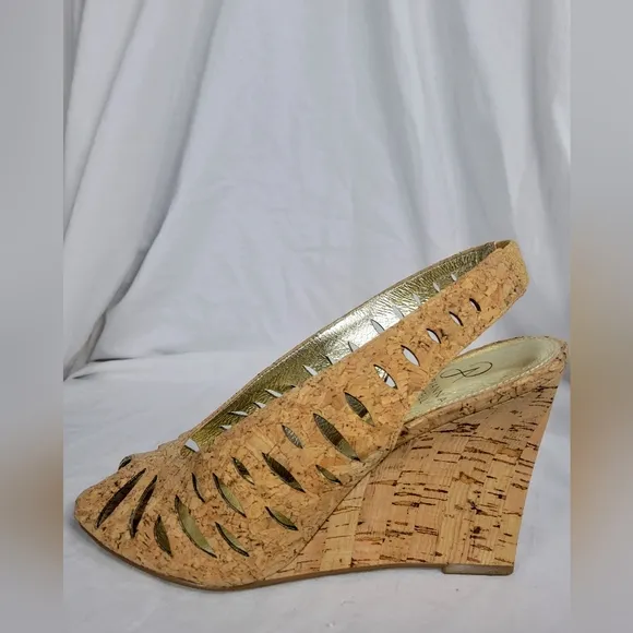 Adrianna Papell Women's Cork Tan Slingback Peep Toe Wedge High Heels Size 8