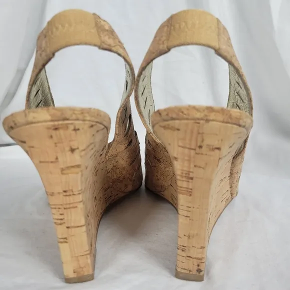 Adrianna Papell Women's Cork Tan Slingback Peep Toe Wedge High Heels Size 8