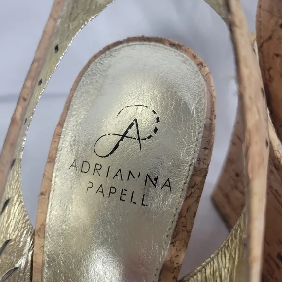 Adrianna Papell Women's Cork Tan Slingback Peep Toe Wedge High Heels Size 8