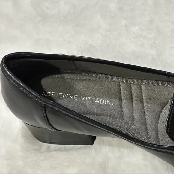 Adrienne Vittadini Breeze Loafer Pump Moc Vamp Silver Chain Block Heel Shoes