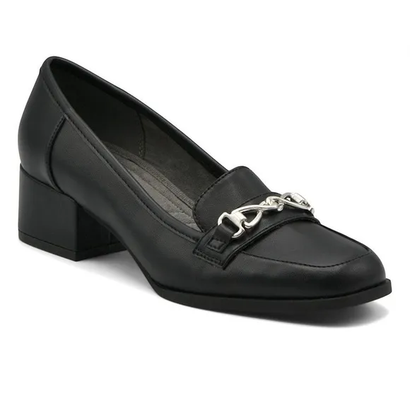 Adrienne Vittadini Breeze Loafer Pump Moc Vamp Silver Chain Block Heel Shoes