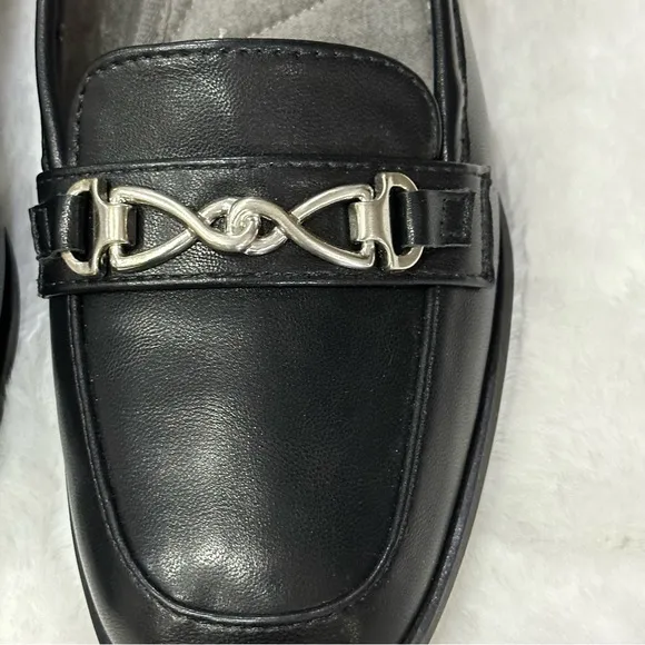 Adrienne Vittadini Breeze Loafer Pump Moc Vamp Silver Chain Block Heel Shoes