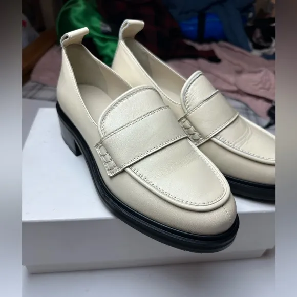 Aeyde Ruth LugSole Chunky Italian Apron Leather Platform Loafers in Creamy NIB 6