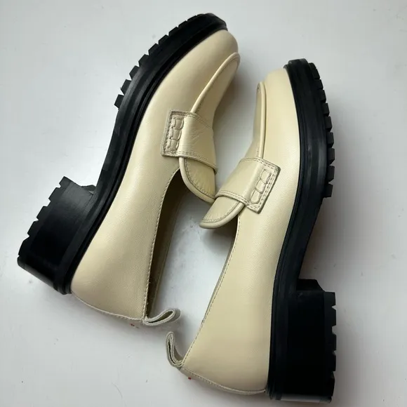 Aeyde Ruth LugSole Chunky Italian Apron Leather Platform Loafers in Creamy NIB 6