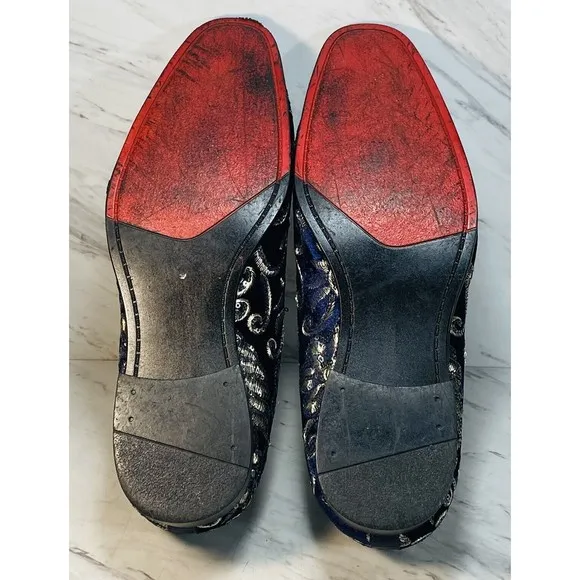 After Midnight Men  Dress Shoe Sz 9 Slip On Embroidered Sequin Velvet Navy Blue