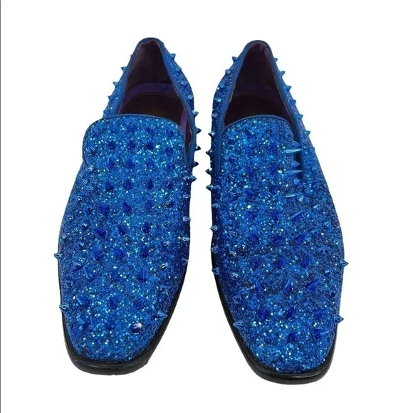 After Midnight Men’s Royal Blue “Ultra Spikes” Sequined Dress Loafer Shoes