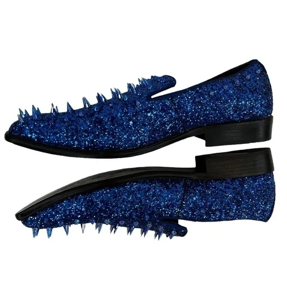 After Midnight Men’s Royal Blue “Ultra Spikes” Sequined Dress Loafer Shoes