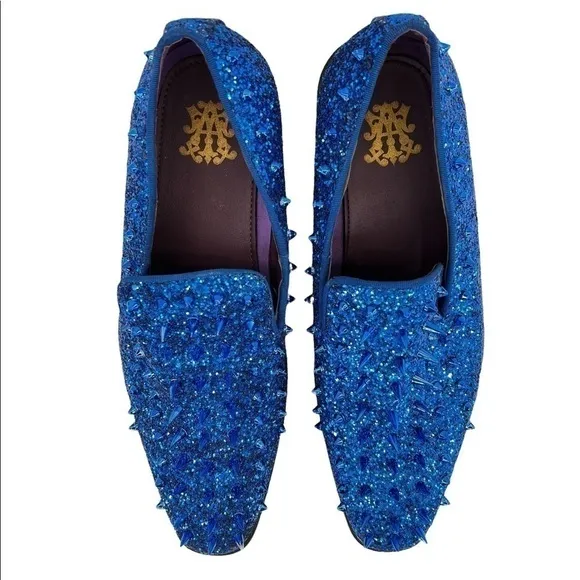 After Midnight Men’s Royal Blue “Ultra Spikes” Sequined Dress Loafer Shoes