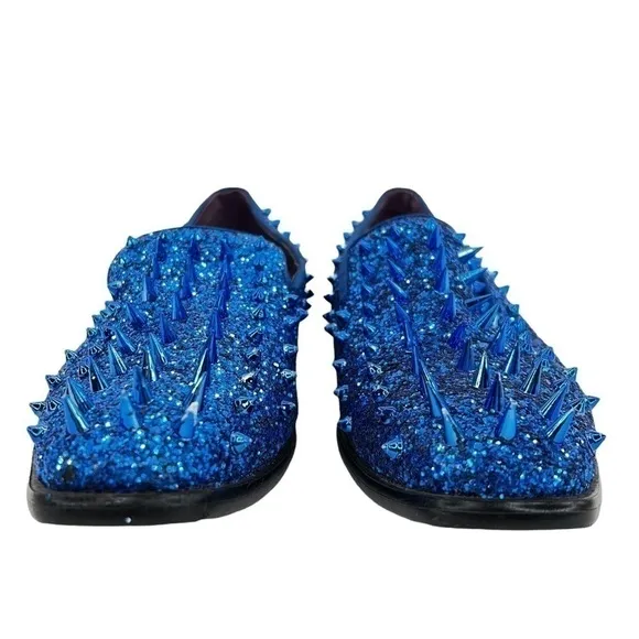 After Midnight Men’s Royal Blue “Ultra Spikes” Sequined Dress Loafer Shoes