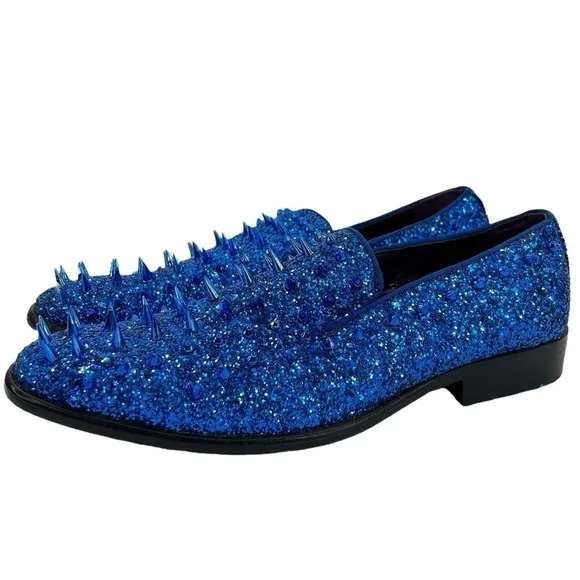 After Midnight Men’s Royal Blue “Ultra Spikes” Sequined Dress Loafer Shoes