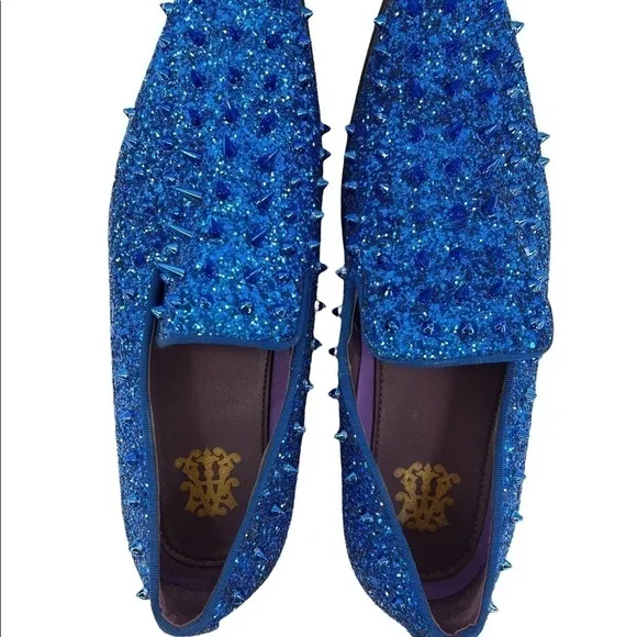 After Midnight Men’s Royal Blue “Ultra Spikes” Sequined Dress Loafer Shoes