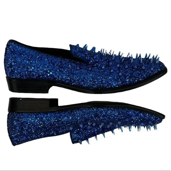 After Midnight Men’s Royal Blue “Ultra Spikes” Sequined Dress Loafer Shoes