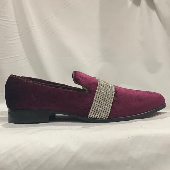 AFTER MIDNIGHT Velvet Crystal Slip on Loafers Formal Footwear
