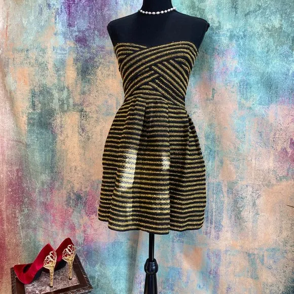 📌a'gaci Eyecatcher Gold-Black Prom Cocktail Dress