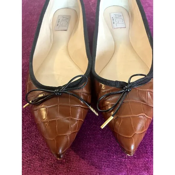 AGL ATTILIO GIUSTI LEOMBRUNI Jomy Pointed Toe Ballet Flat Cognac Size 41 US 11
