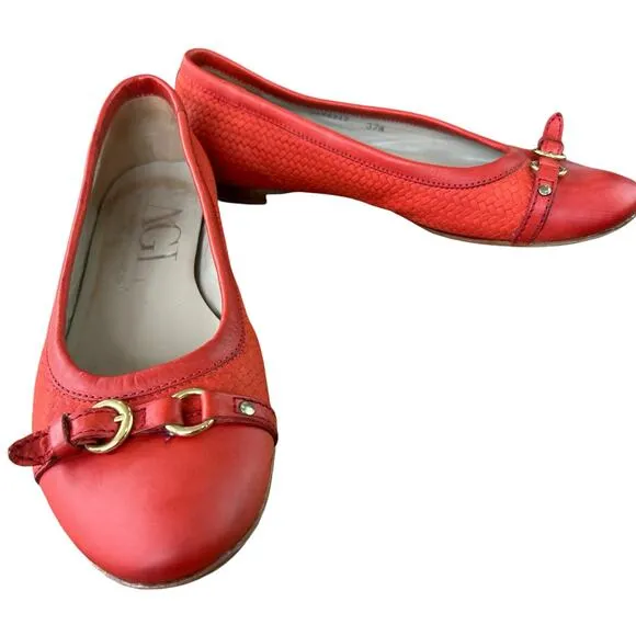 AGL Attilio Giusti Leombruni Monika Ballet Flats Orange Red Coquette Italian