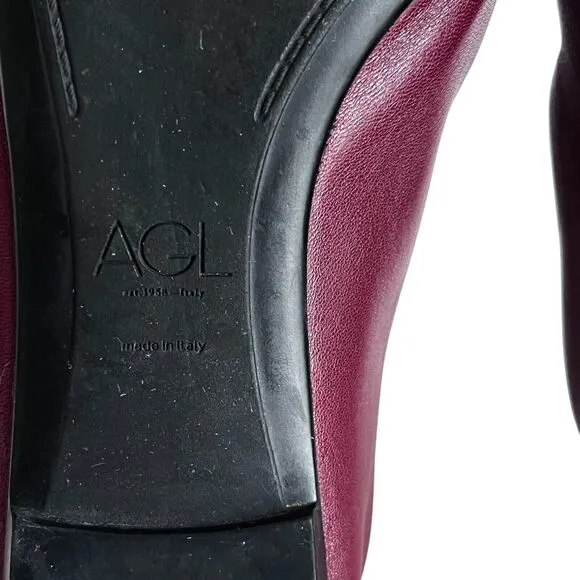 AGL Attilio Giusti Leombruni Studded Flats Pointy Toe Shoes 39 Burgundy