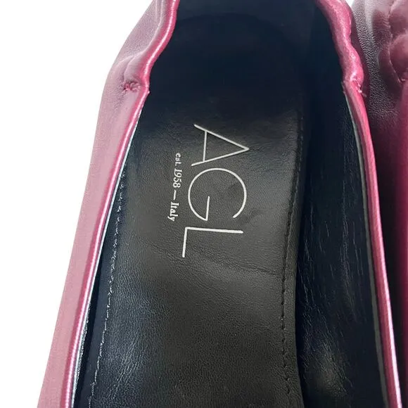 AGL Attilio Giusti Leombruni Studded Flats Pointy Toe Shoes 39 Burgundy