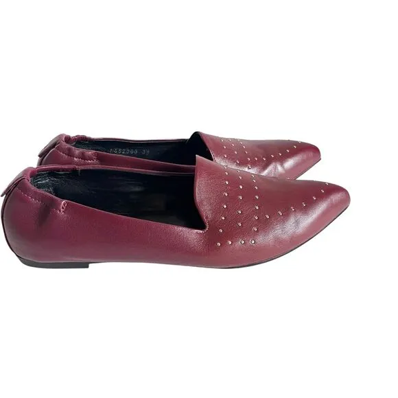 AGL Attilio Giusti Leombruni Studded Flats Pointy Toe Shoes 39 Burgundy