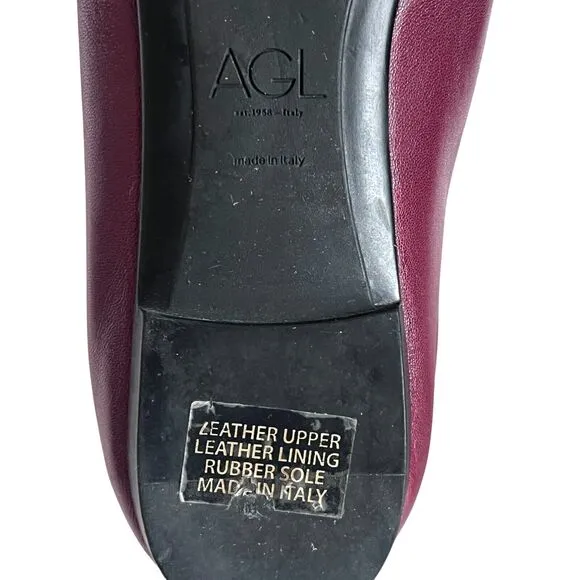 AGL Attilio Giusti Leombruni Studded Flats Pointy Toe Shoes 39 Burgundy