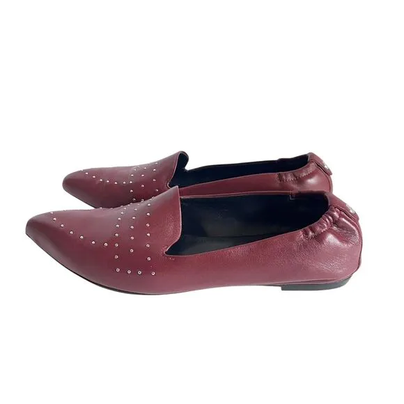 AGL Attilio Giusti Leombruni Studded Flats Pointy Toe Shoes 39 Burgundy