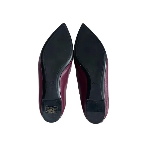 AGL Attilio Giusti Leombruni Studded Flats Pointy Toe Shoes 39 Burgundy