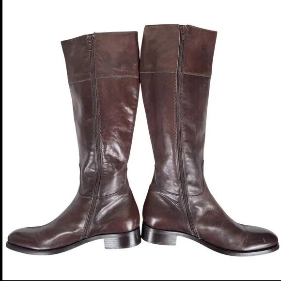 AGL ATTILIO GIUSTI LEOMBRUNI Tall Riding Leather Boots Size 10 Size 40 Brown