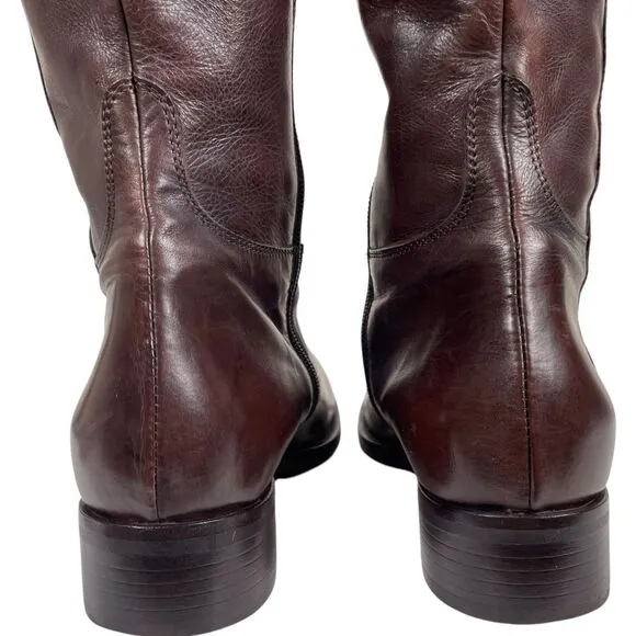 AGL ATTILIO GIUSTI LEOMBRUNI Tall Riding Leather Boots Size 10 Size 40 Brown