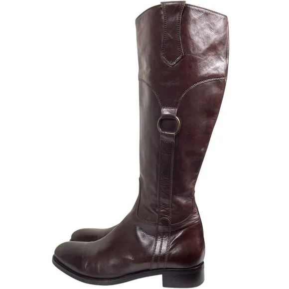 AGL ATTILIO GIUSTI LEOMBRUNI Tall Riding Leather Boots Size 10 Size 40 Brown