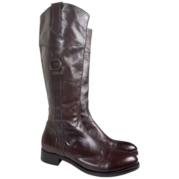 AGL ATTILIO GIUSTI LEOMBRUNI Tall Riding Leather Boots Size 10 Size 40 Brown