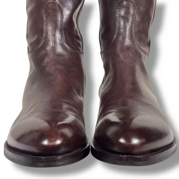 AGL ATTILIO GIUSTI LEOMBRUNI Tall Riding Leather Boots Size 10 Size 40 Brown