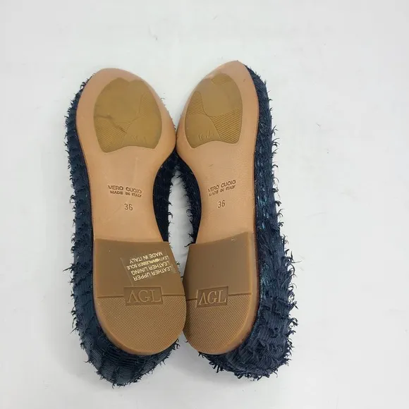 AGL Attilio Giusti Leombruni Womens Navy Blue Fringe Ballet Flats Shoes Sz EU 36
