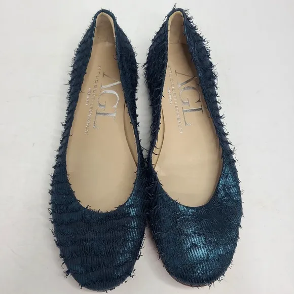 AGL Attilio Giusti Leombruni Womens Navy Blue Fringe Ballet Flats Shoes Sz EU 36