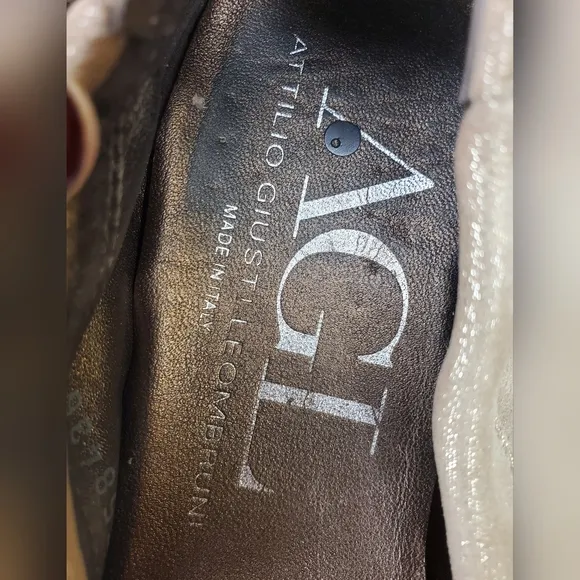 AGL Ballet Flat Tan Shimmer Suede &amp; Browm Snake Print Capped Toe Made In Italy