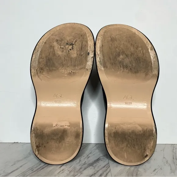 AGL Black Leather Criss Cross Platform Thong Sandal 38 / 8
