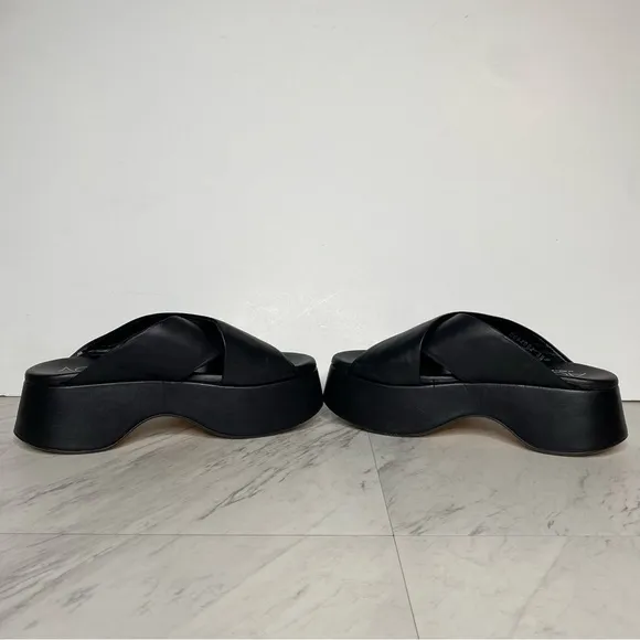 AGL Black Leather Criss Cross Platform Thong Sandal 38 / 8