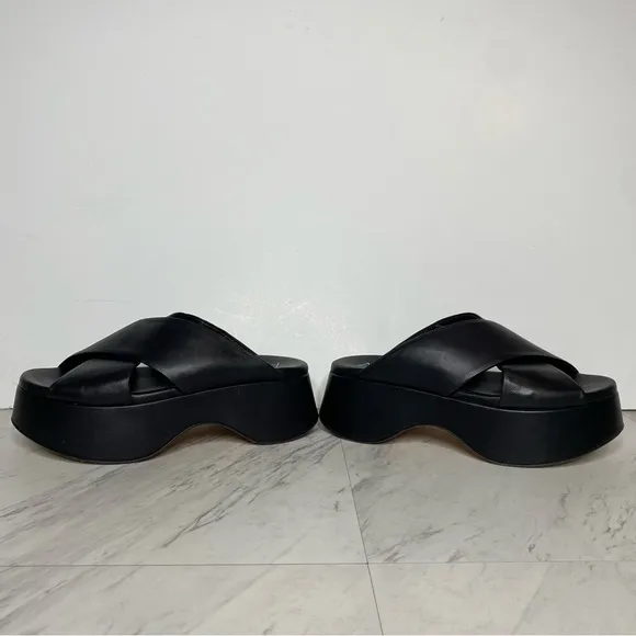AGL Black Leather Criss Cross Platform Thong Sandal 38 / 8