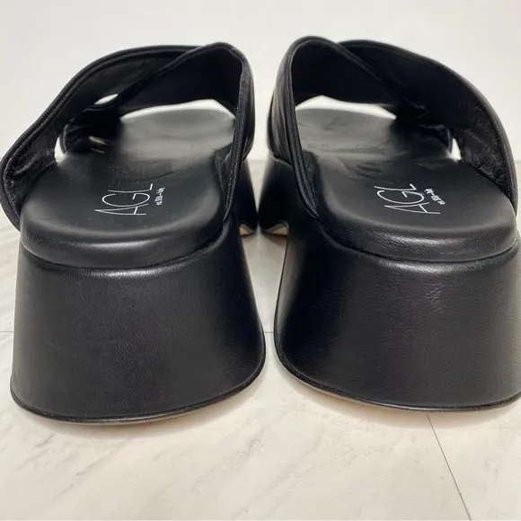 AGL Black Leather Criss Cross Platform Thong Sandal 38 / 8