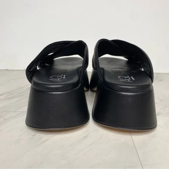 AGL Black Leather Criss Cross Platform Thong Sandal 38 / 8
