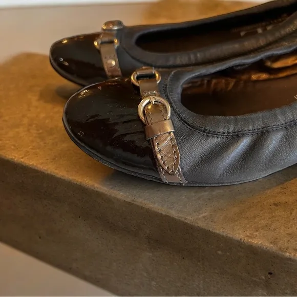 AGL Black Metallic Grey Monika Cap Toe Ballet Flats Shoes Leather Italy 40