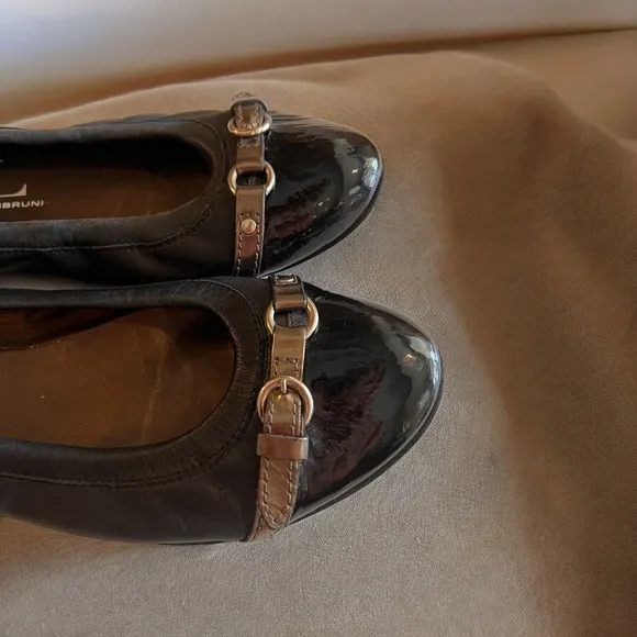 AGL Black Metallic Grey Monika Cap Toe Ballet Flats Shoes Leather Italy 40