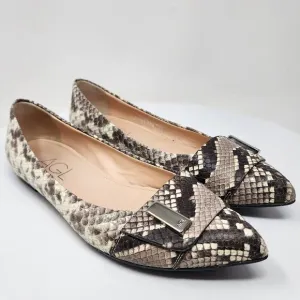 AGL Flats Women EU38/US8M Pointy Toe Snake Embossed Leather Taupe Brown