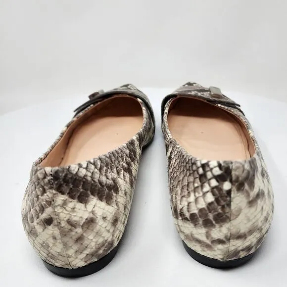AGL Flats Women EU38/US8M Pointy Toe Snake Embossed Leather Taupe Brown