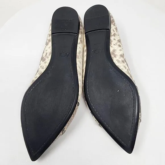 AGL Flats Women EU38/US8M Pointy Toe Snake Embossed Leather Taupe Brown