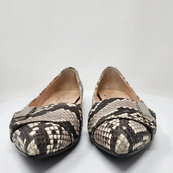AGL Flats Women EU38/US8M Pointy Toe Snake Embossed Leather Taupe Brown