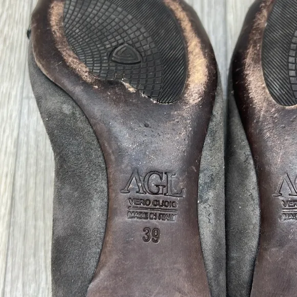 AGL Leather Snake Print Tip Ballet Flats