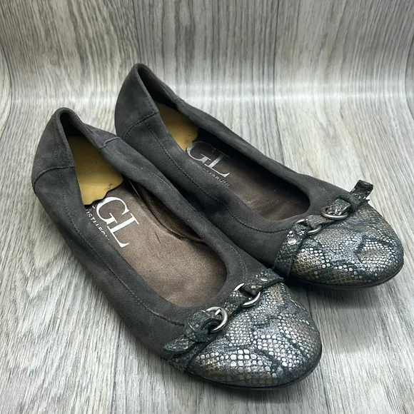 AGL Leather Snake Print Tip Ballet Flats