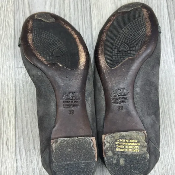 AGL Leather Snake Print Tip Ballet Flats